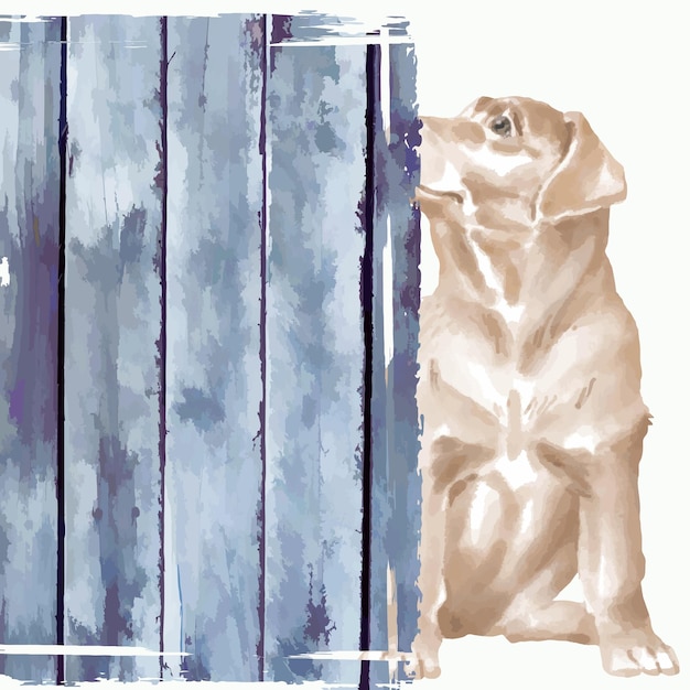 watercolor illustration of a dog behind the wall