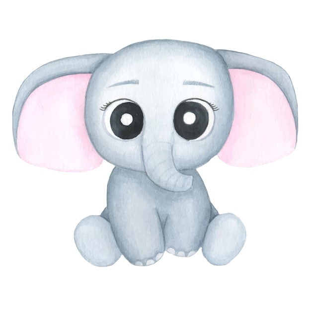 Watercolor illustration of an elephant Cute cartoon baby elephant