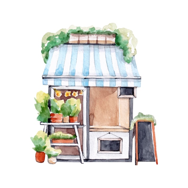 Watercolor illustration european flower shop