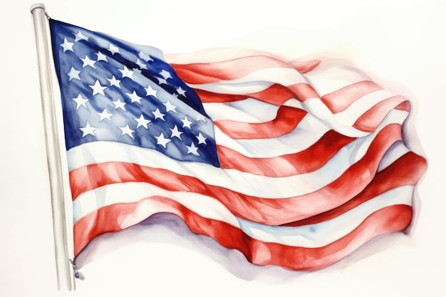 Watercolor illustration of the flag of America America's flag on an isolated white background