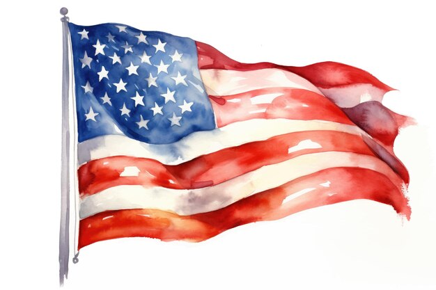 Watercolor illustration of the flag of America America's flag on an isolated white background