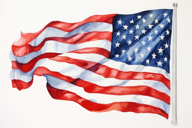 Watercolor illustration of the flag of America America's flag on an isolated white background