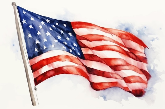 Watercolor illustration of the flag of America America's flag on an isolated white background