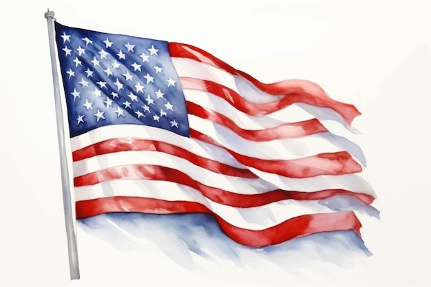 Watercolor illustration of the flag of America America's flag on an isolated white background