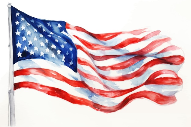 Watercolor illustration of the flag of America America's flag on an isolated white background