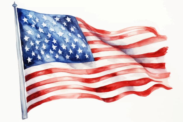 Watercolor illustration of the flag of America America's flag on an isolated white background