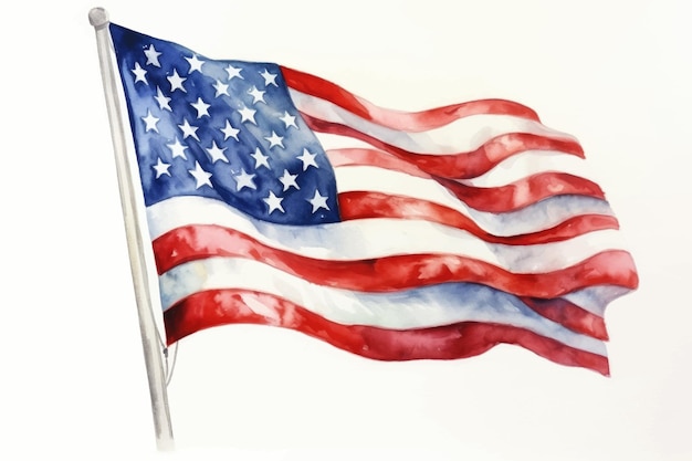 Watercolor illustration of the flag of America America's flag on an isolated white background