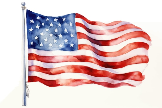 Watercolor illustration of the flag of America America's flag on an isolated white background