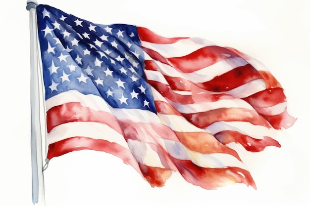 Watercolor illustration of the flag of America America's flag on an isolated white background