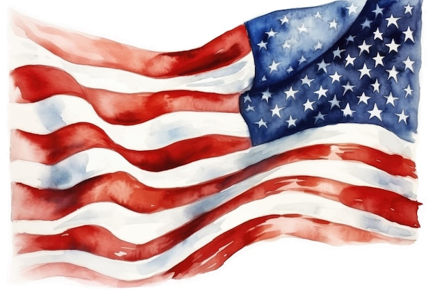 Watercolor illustration of the flag of America America's flag on an isolated white background