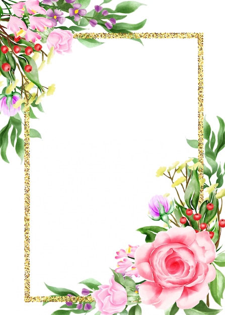 Vector watercolor illustration floral frame border