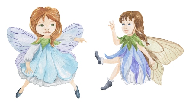 Vector watercolor illustration of a flower fairy in a bell dress