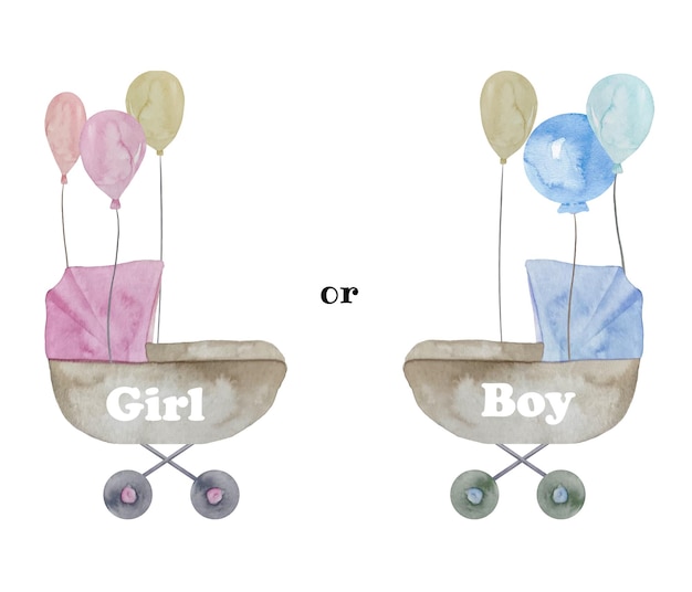 Акварельная иллюстрация для вечеринки по раскрытию пола это девочка и мальчик шаблон для детского душа