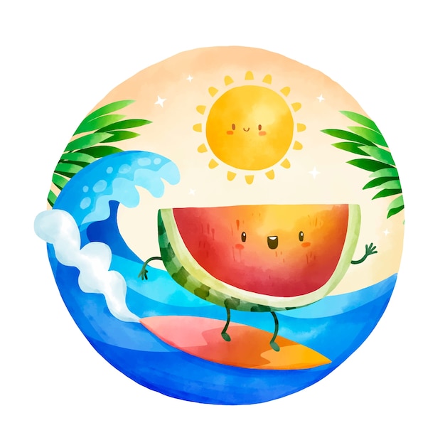 ベクトル 夏の水彩イラスト