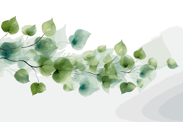 햇빛 배너에 투명한 신록 잎의 수채화 그림 프레임