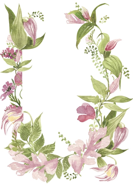 Vector watercolor illustration of frame with spring wildflowers