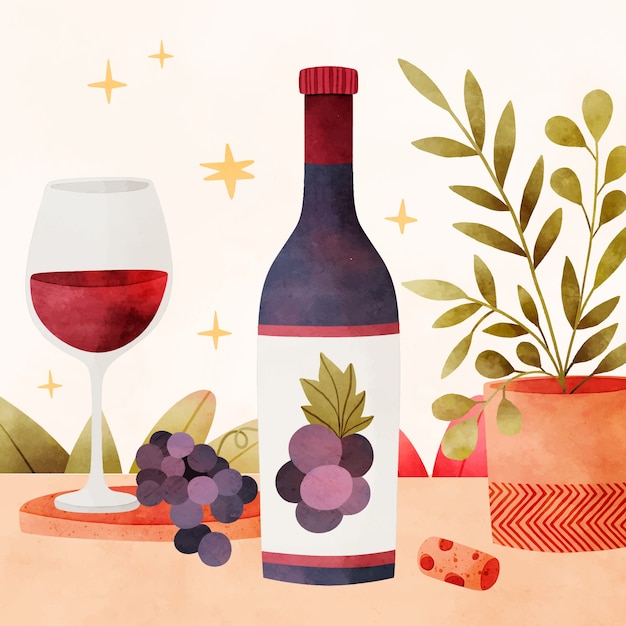 Vector watercolor illustration for french beaujolais nouveau wine festival celebration