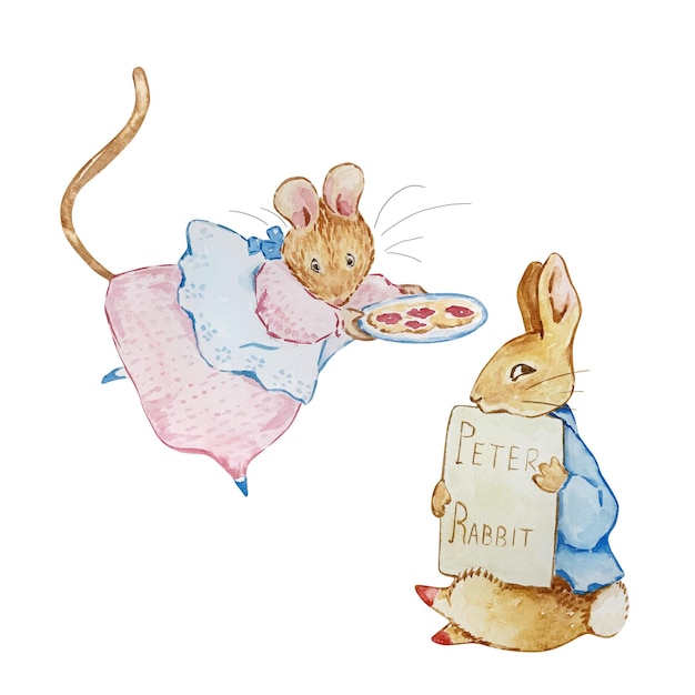 Watercolor illustration friends peter rabbit