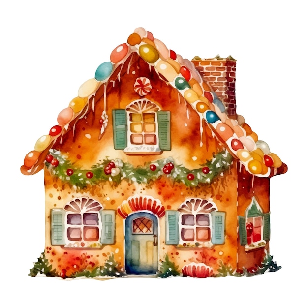 Vector watercolor illustration of a gingerbread house ai generated