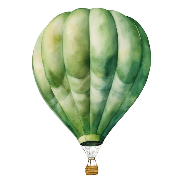 Vettore illustrazione ad acquerello di una mongolfiera verde ad aria calda