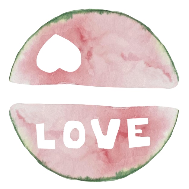 Watercolor illustration half piece of watermelon a slice of watermelon love and hearts