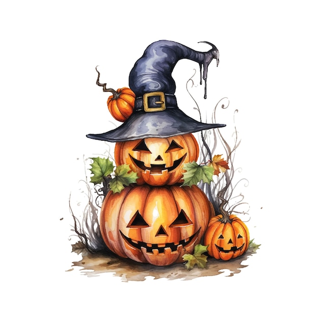 Watercolor illustration halloween spooky pumpkin