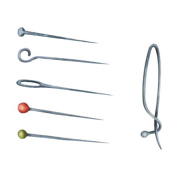 Вектор Акварель иллюстрация хобби вязание набор инструментов для вязания и шитья иглы и булавки