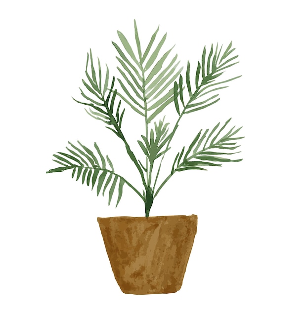 Акварельная иллюстрация домашней пальмы Комнатное растение пальма акварельный уют домашний декор