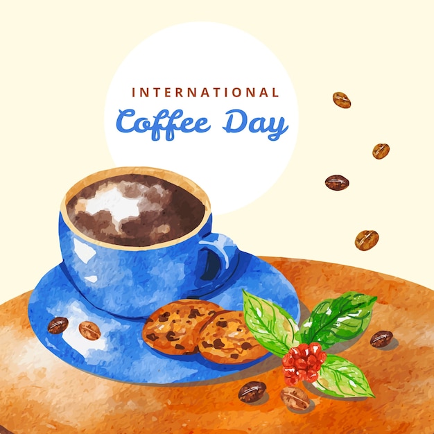 Vector watercolor illustration for international coffee day celebration