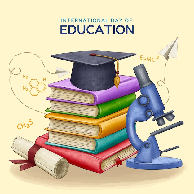 Vettore illustrazione dell'acquerello per la celebrazione della giornata internazionale dell'educazione