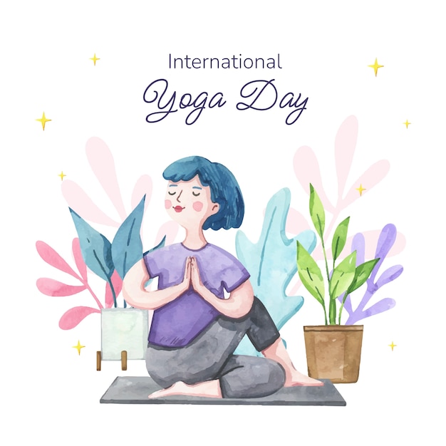 Vector watercolor illustration for international yoga day celebration