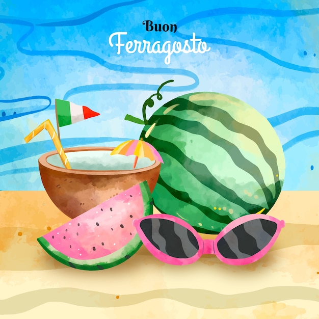 Watercolor illustration for italian ferragosto celebration