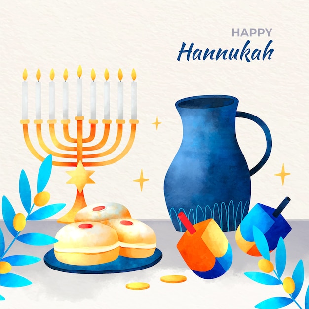 Vector watercolor illustration for jewish hanukkah holiday