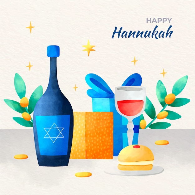 Vector watercolor illustration for jewish hanukkah holiday