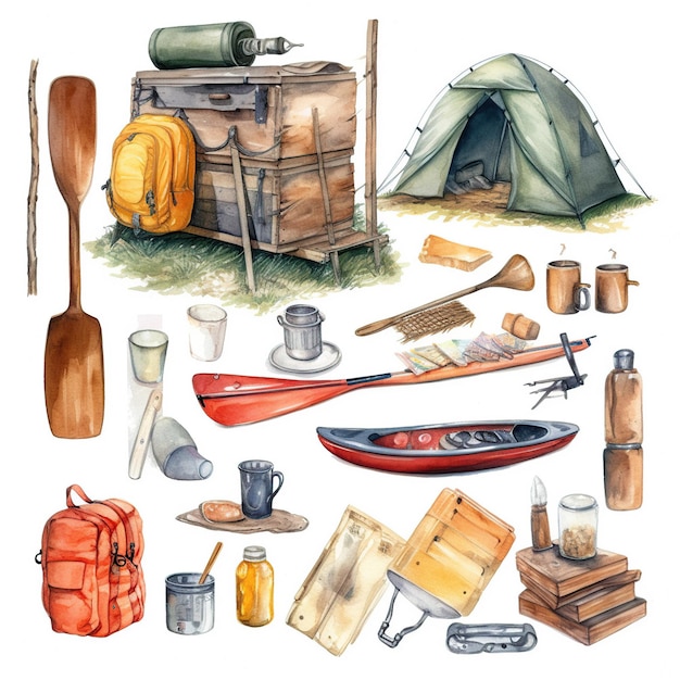 watercolor illustration The list of camping travel