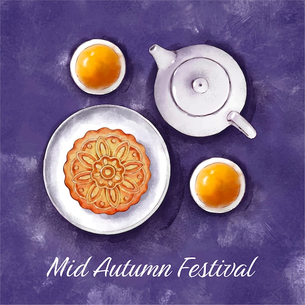 Watercolor illustration for mid-autumn festival celebration