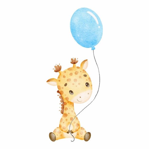 Акварельная иллюстрация милого мультяшного жирафа милые тропические животные