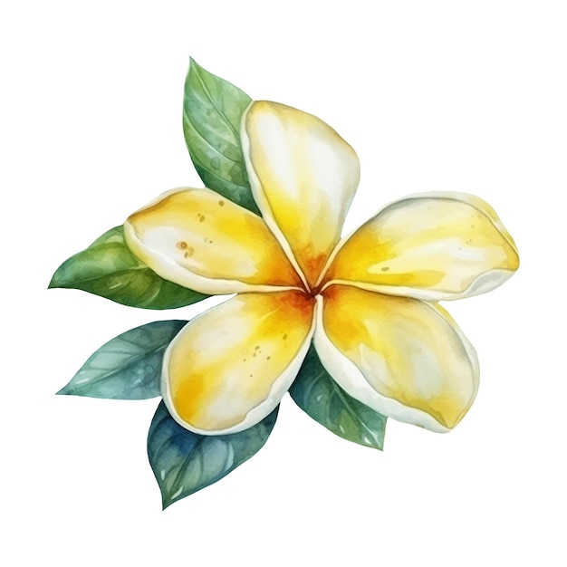 Вектор Акварельная иллюстрация желтого тропического цвета frangipani plumeria ai