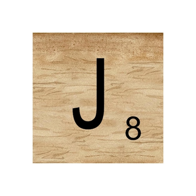スクラブル アルファベットの文字 j の水彩イラスト 言葉を構成する木製のスクラブル タイル