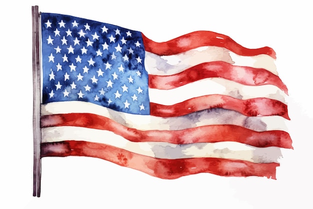 Акварельная иллюстрация флага америки флаг америки на изолированном белом фоне