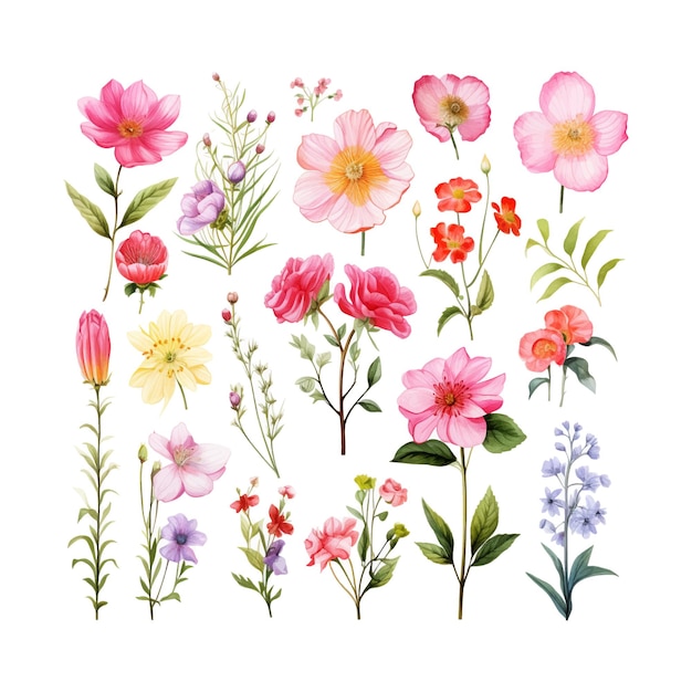 Vector watercolor illustration painted composition of flowers