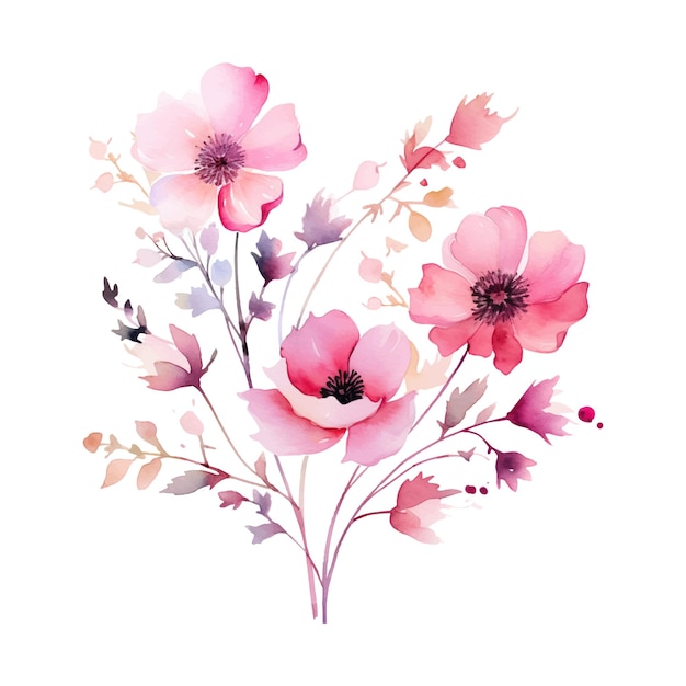 Vector watercolor illustration painted composition of flowers