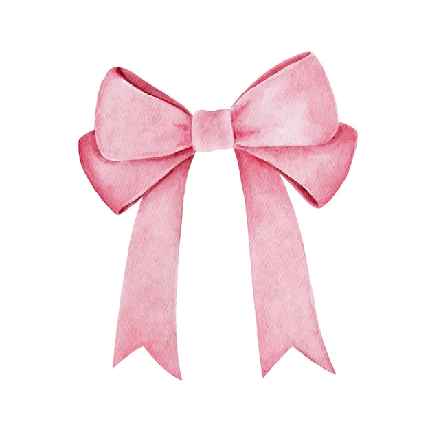 Vector watercolor illustration of pink ribbon bow 2