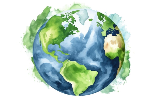 Vector watercolor illustration of planet earth planet earth on an isolated white background