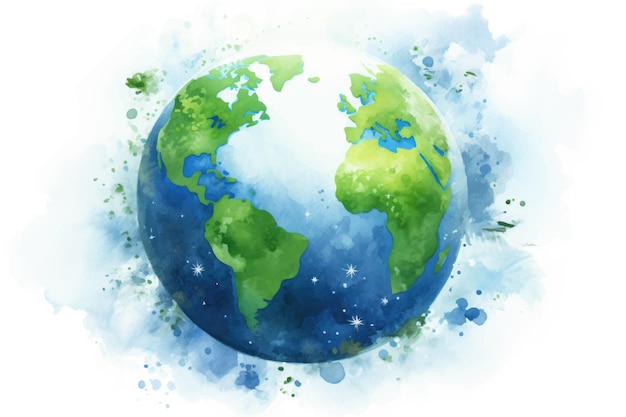 Vector watercolor illustration of planet earth planet earth on an isolated white background