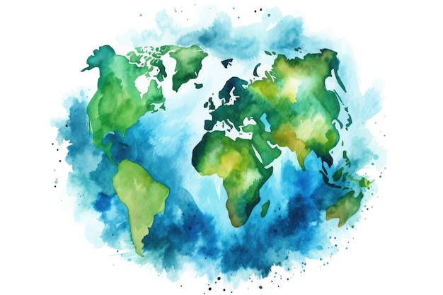 Vector watercolor illustration of planet earth planet earth on an isolated white background