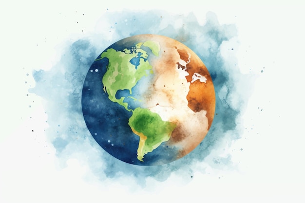 Vector watercolor illustration of planet earth planet earth on an isolated white background