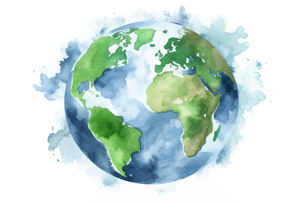 Vector watercolor illustration of planet earth planet earth on an isolated white background