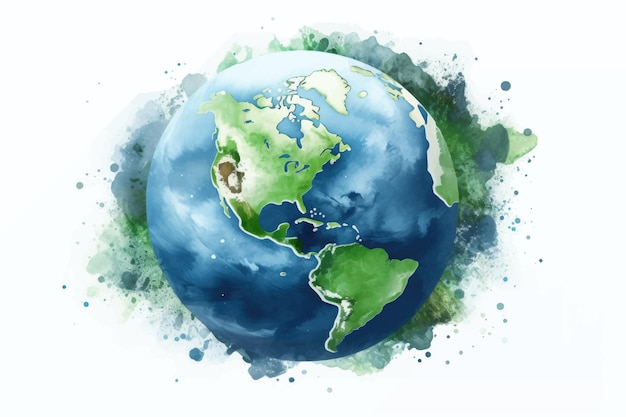 Watercolor illustration of planet earth planet earth on an isolated white background