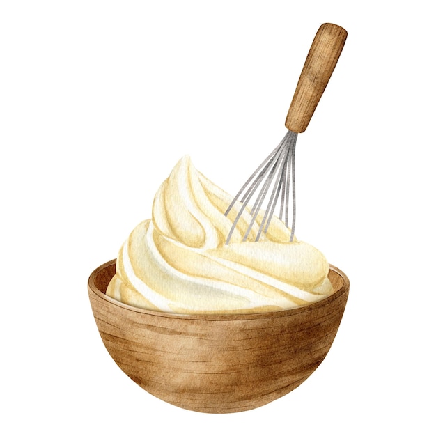Illustrazione ad acquerello di preparazione di crema per i dessert crema dolce crema frullata
